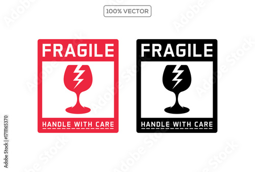 Fragile handle with care sticker and poster for delivery service. vector illustration