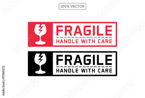 Fragile handle with care sticker and poster for delivery service. vector illustration stock