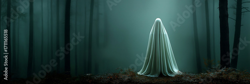 Spooky ghost in forest halloween haunted scary dark woods paranormal fear