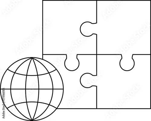 puzzle icon and earth icon with white background