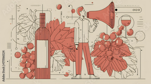 Man with megaphone promoting wine marketing and advertising.