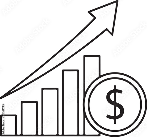 Upward Trend Bar Chart with Dollar Coin Icon graph financial growth
