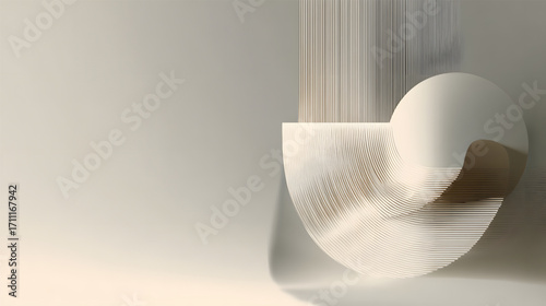 Abstract composition of white and brown geometric shapes with soft lighting.