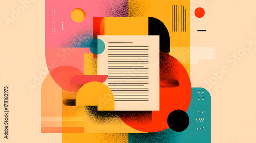 Abstract Document with Geometric Shapes and Vibrant Colors.