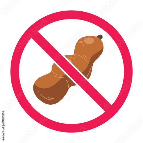 No tamarind sign, no sour food sign, forbidden tamarind sign, do not eat tamarind symbol, flat vector illustration
