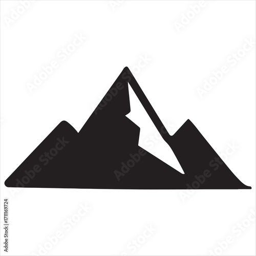 Black silhouette of jagged mountain peaks against a white background representing adventure and nature