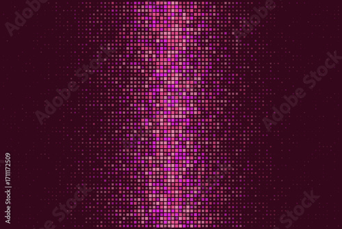 Vibrant abstract digital background featuring a vertical gradient of shimmering pink and purple pixelated squares, creating a modern geometric light effect.