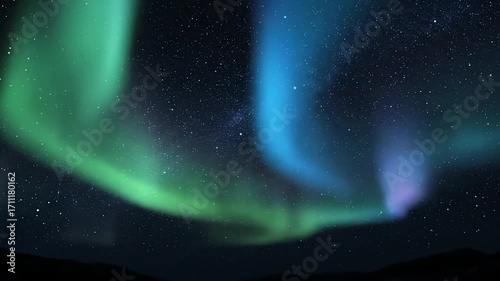 Mesmerizing holographic aurora borealis effect with flowing, shifting lights in a seamlessly looping video, mimicking northern skies seamlessly looping video, texture, meditative