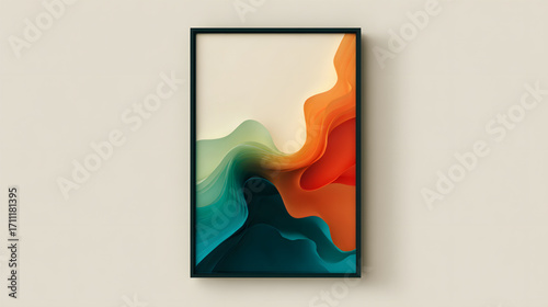 Abstract Fluid Art Painting Swirls Orange Teal Green.