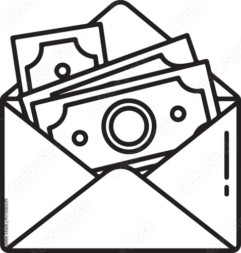 Open envelope with banknotes on white background Keywords: money, cash, banknotes, currency