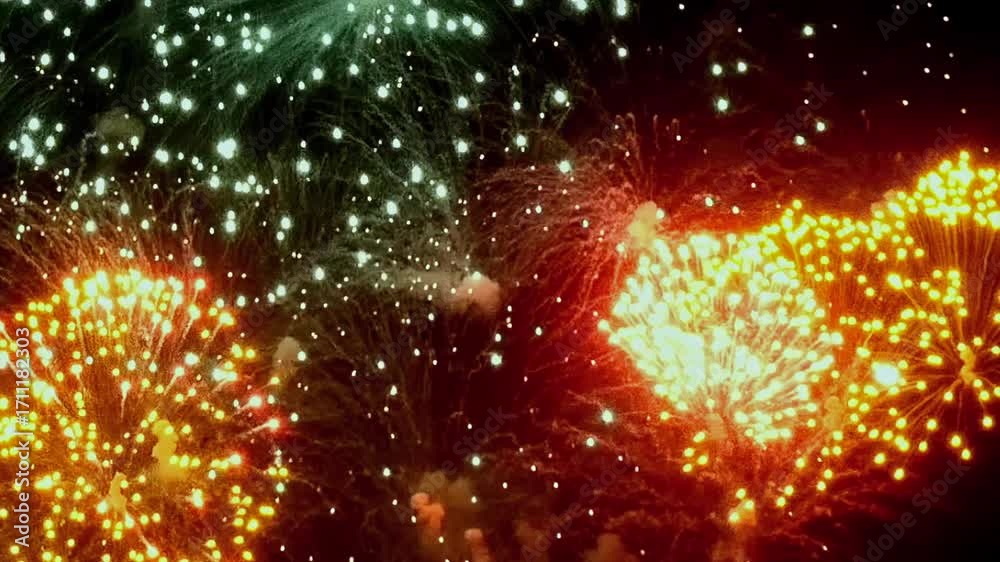 Pyrotechnic Watch Experience the vibrant burst of light as green and gold pyrotechnics ...