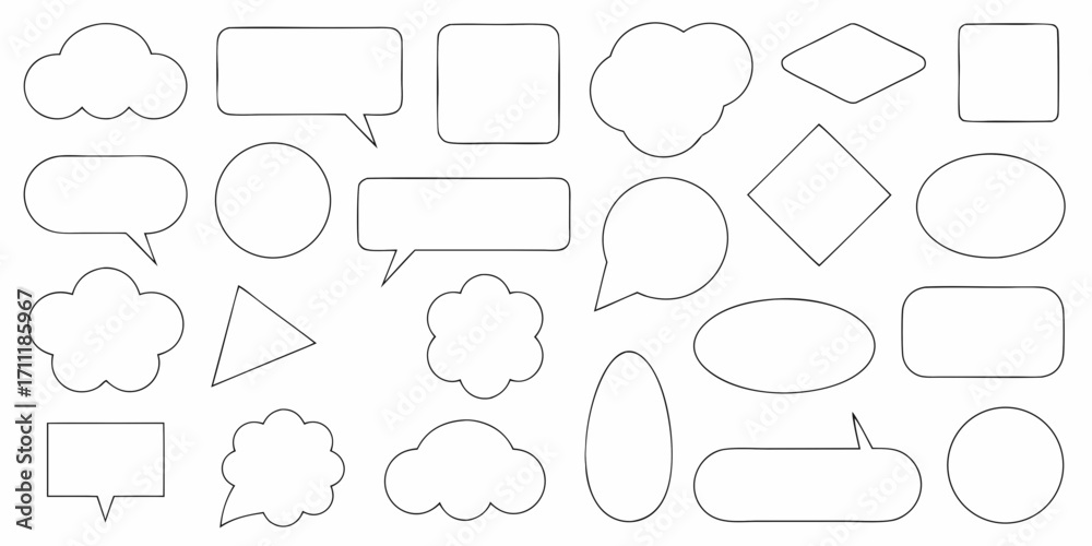 Fototapeta premium Collection of diverse blank speech bubbles and thought clouds in various shapes and styles