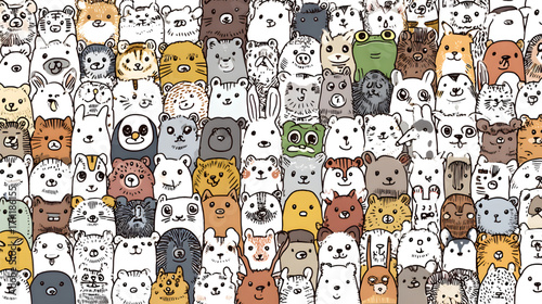 Cute hand drawn cartoon animals pattern.
