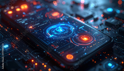 Futuristic Tech in Hand: The intricate details of a glowing smartphone are brought to life, showcasing advanced technology in the palm of one's hand.
