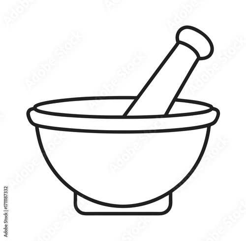 Mortar and Pestle Vector Icon – Herbal Medicine and Pharmacy Symbol