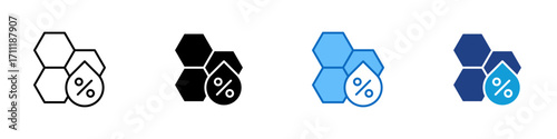 Nutrition Value Multiple Style Icon Design Vector - Hexagons with percentage, representing nutrition facts, food value, and diet information