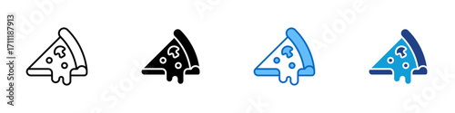 Pizza Slice Multiple Style Icon Design Vector - Melting pizza slice, symbolizing fast food, snack, and Italian cuisine