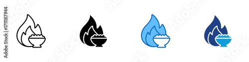 Burn Calories Multiple Style Icon Design Vector - Flame with bowl, symbolizing calorie burning, metabolism, and diet management