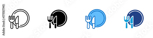 Tableware Set Multiple Style Icon Design Vector - Plate with fork and knife, symbolizing tableware, eating utensils, and mealtime