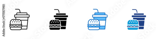 Fast Food Multiple Style Icon Design Vector - Burger and drink cup, symbolizing fast food, snacks, and quick meals