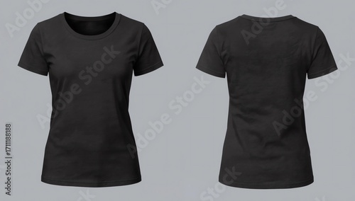 Black woman t-shirts front and back isolated on white background, Clipping path.