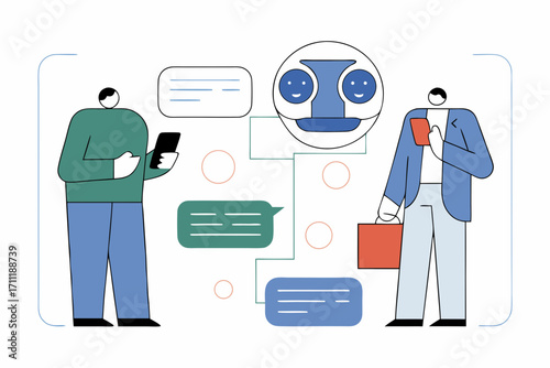 Modern business communication with AI chatbot connecting people through digital messages
