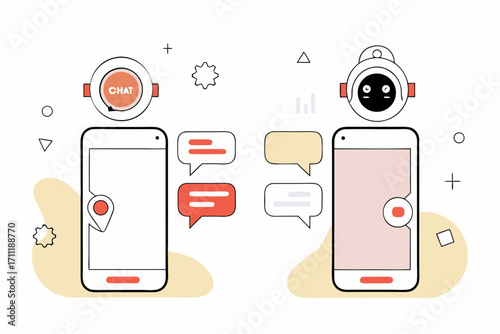 Modern chat interface with AI bot and user communication on mobile devices