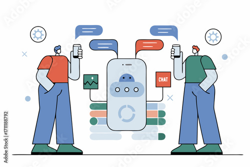 Digital communication connecting people globally through smart devices and chat interfaces