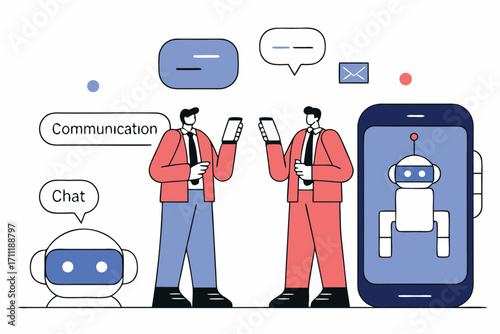 Business professionals communicate with AI chatbot via mobile devices for seamless digital interaction