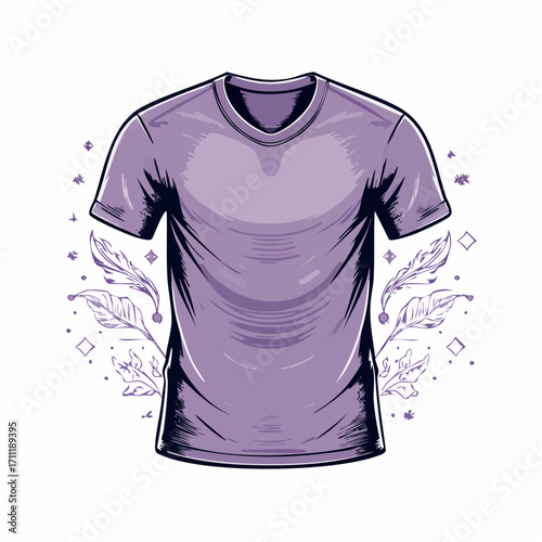 T-shirt print on demand services. Promotional apparel design. Merch clothing, custom merchandise products, merch design service concept. Bright vibrant violet vector isolated illustration