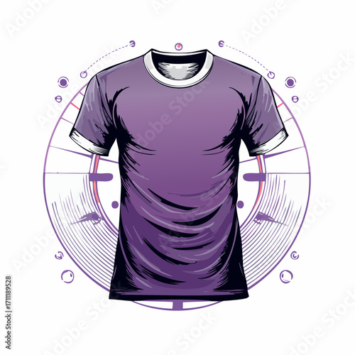 T-shirt print on demand services. Promotional apparel design. Merch clothing, custom merchandise products, merch design service concept. Bright vibrant violet vector isolated illustration