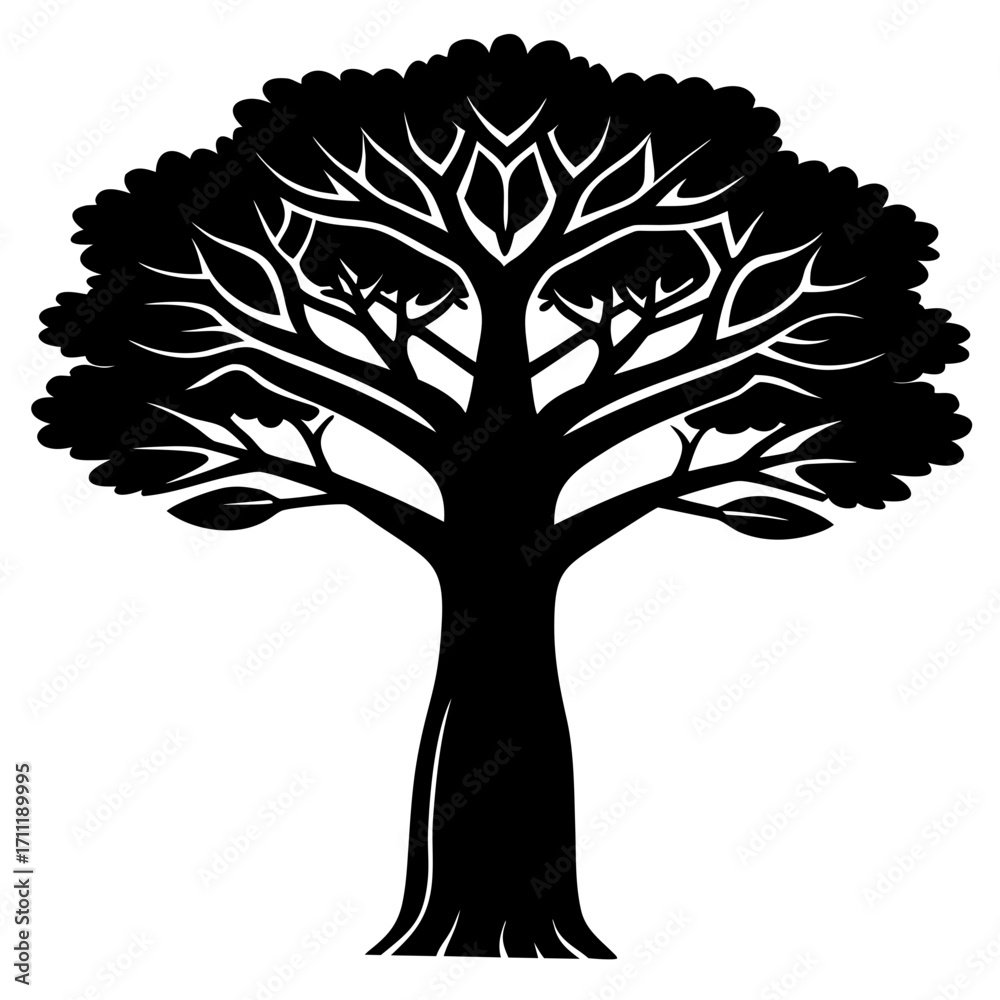 Obraz premium A striking black and white illustration of a beautifully shaped tree