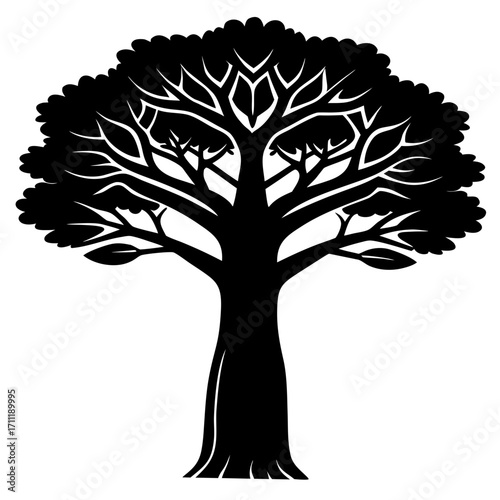 A striking black and white illustration of a beautifully shaped tree