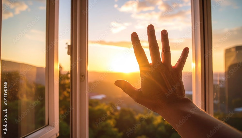 Obraz premium Reaching for the Sunset Through an Open Window