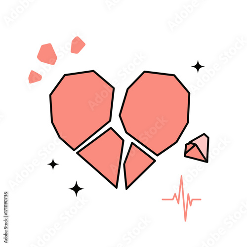 Broken Heart Concept With EKG Line, Representing Heartbreak And Emotional Distress
