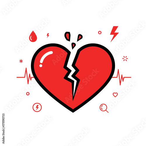 Broken Heart Symbol Concept of Grief, Sadness, and Emotional Pain Depicted in Illustration