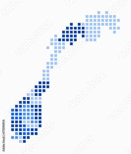 Norway dotted map. Digital style map of the country on white background. Norway shape with square dots. Colored dots style. Large size squares. Plain vector illustration.