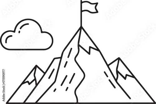 Mountain Peak with Flag and Cloud Icon summit
