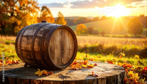 Wallpaper Mural Rustic Wooden Barrel at Autumn Sunset Torontodigital.ca