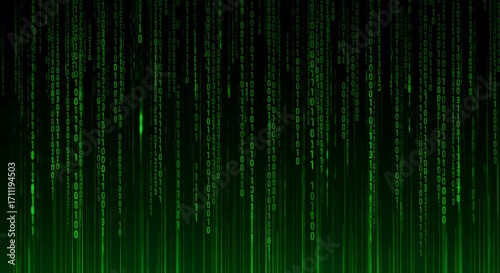 Abstract Futuristic Green Falling Binary Code Matrix Digital Background