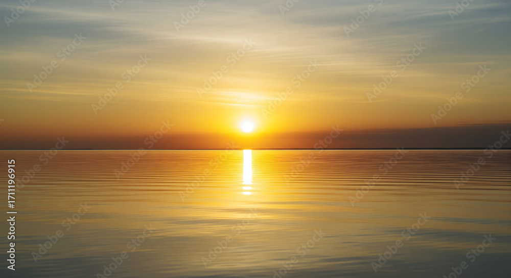 Fototapeta premium Tranquil Reflective Sunset Over Ocean Horizon Scenery Landscape Photography