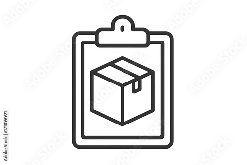 Clipboard with box icon for logistics and delivery management. Vector line art for inventory checklist, package tracking, shipping order, and supply chain documentation.