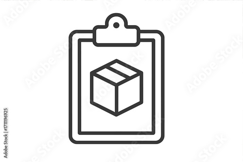 Inventory management clipboard icon. Logistics and delivery checklist symbol. Order control and package tracking sign. Shipping and stock management vector for web design.