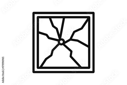 Broken glass icon. Shattered window pane. Damaged surface concept. Symbol for destruction, accident, or vandalism. Cracked glass linear sign. Minimal outline vector.