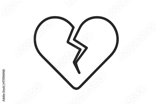 Broken heart line icon. Metaphor for heartbreak, divorce, separation, breakup. Concept of sad love, emotional pain, sorrow, grief. Unhappy relationship. End of love. Loneliness.