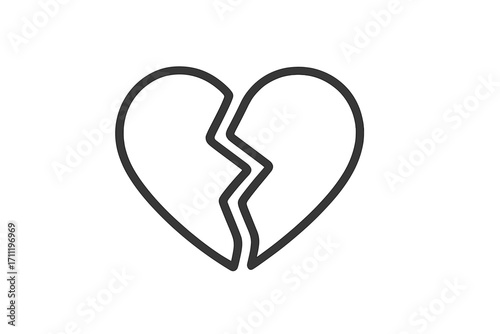 Broken heart line icon, heartbreak symbol. Concept of divorce, sad love, and relationship crisis. Unhappy romance. Simple outline pictogram for graphic design, web, and apps.