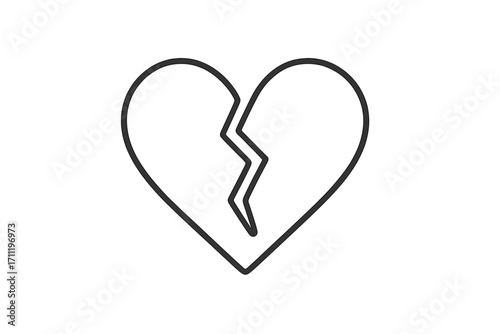 Broken heart icon symbol of heartbreak, sadness, and lost love. Minimalistic line art vector for concepts of divorce, separation, pain, grief, and relationship problems.