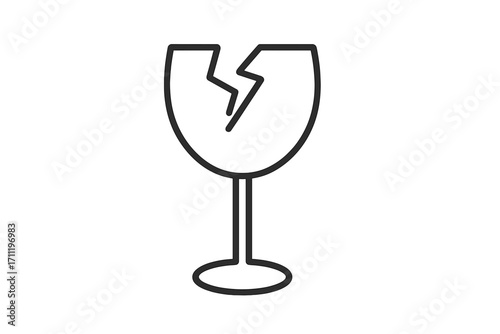 Fragile symbol of broken glass. Handle with care icon for packaging and shipping. Cracked wineglass pictogram. Vector outline for logistics, delivery service, and warning labels.
