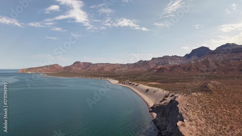 Aerial views from la Sierra de la Giganta with desert and sea, Baja California Sur, Mexico