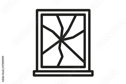 Broken glass window icon. Vandalism or accident concept. Shattered pane line art vector illustration. Damage, destruction, break symbol. Minimalist linear sign for web design.